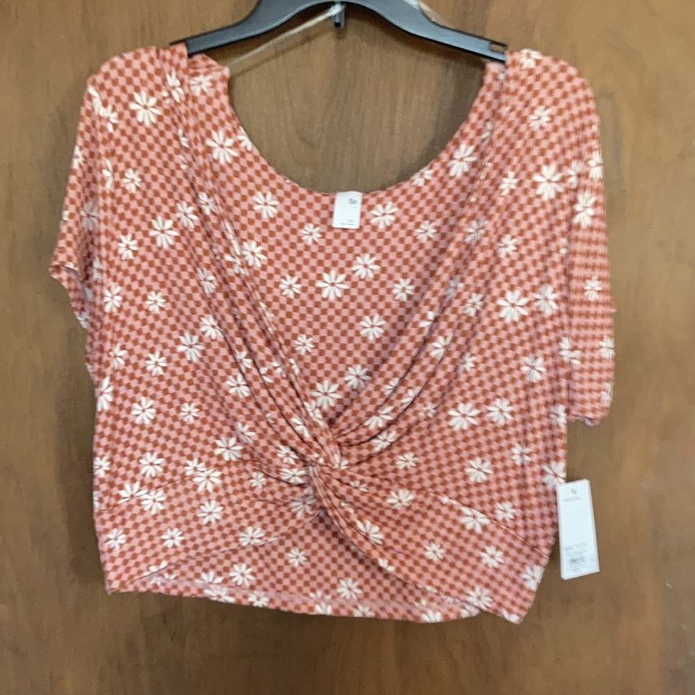SO reversible twist tee crop top check daisy print floral boho XXL jrs - Picture 14 of 17